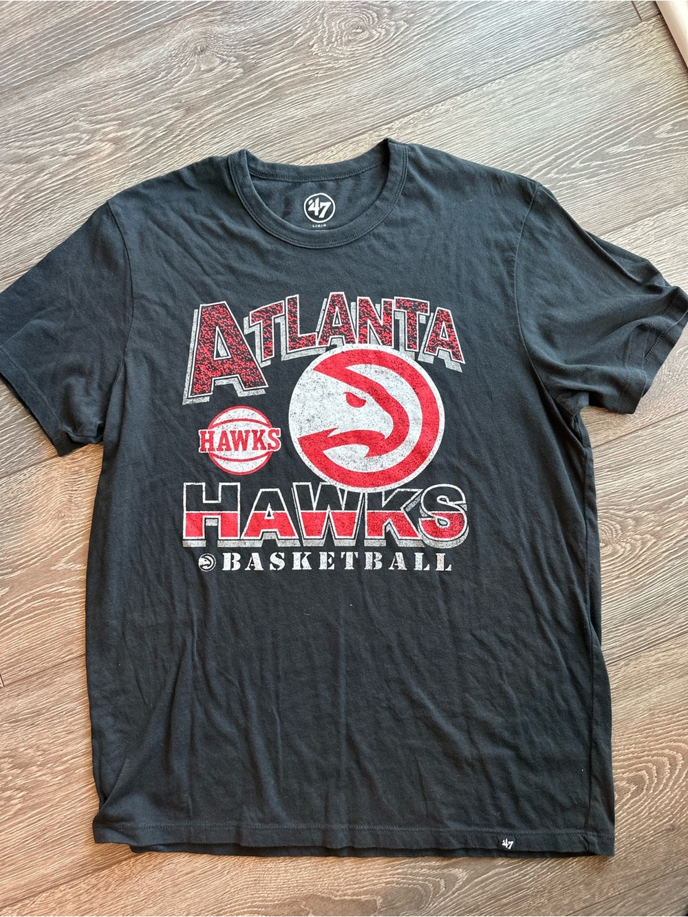 47 Atlanta Hawks Black Tee with Red & White Team Logo